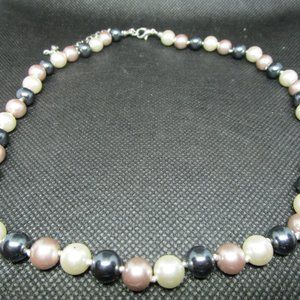 Gray, Ivory, and Pink Pearl Necklace